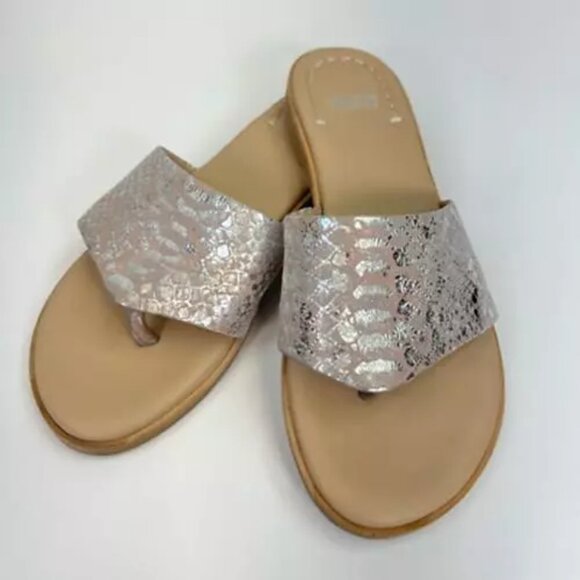 Johnson And Murphy Shoes - Johnson And Murphy Slides Sandals Silver Snake Metallic Flat Flip Flop 6.5 M